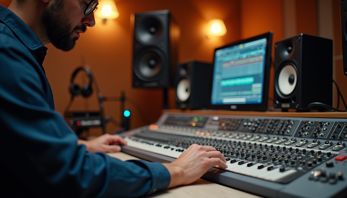 Engineer working at a mixing console