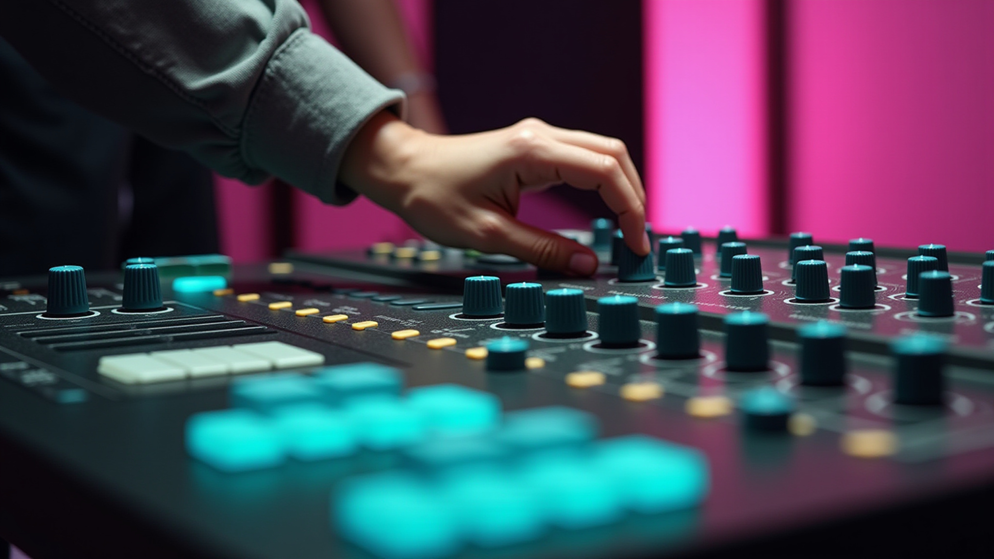 Hands on a mastering console